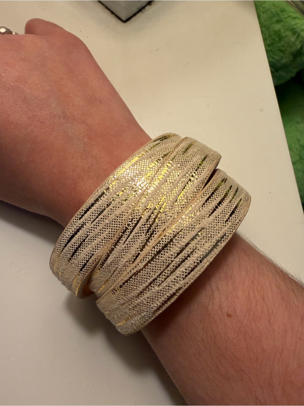 Gold textured woven bandage wrap clasp cuff bracelet